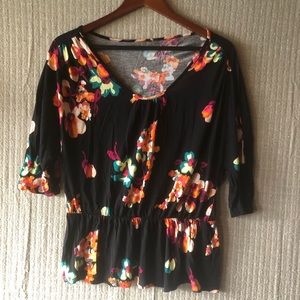 Merona Black Floral Rayon Knit Top Large